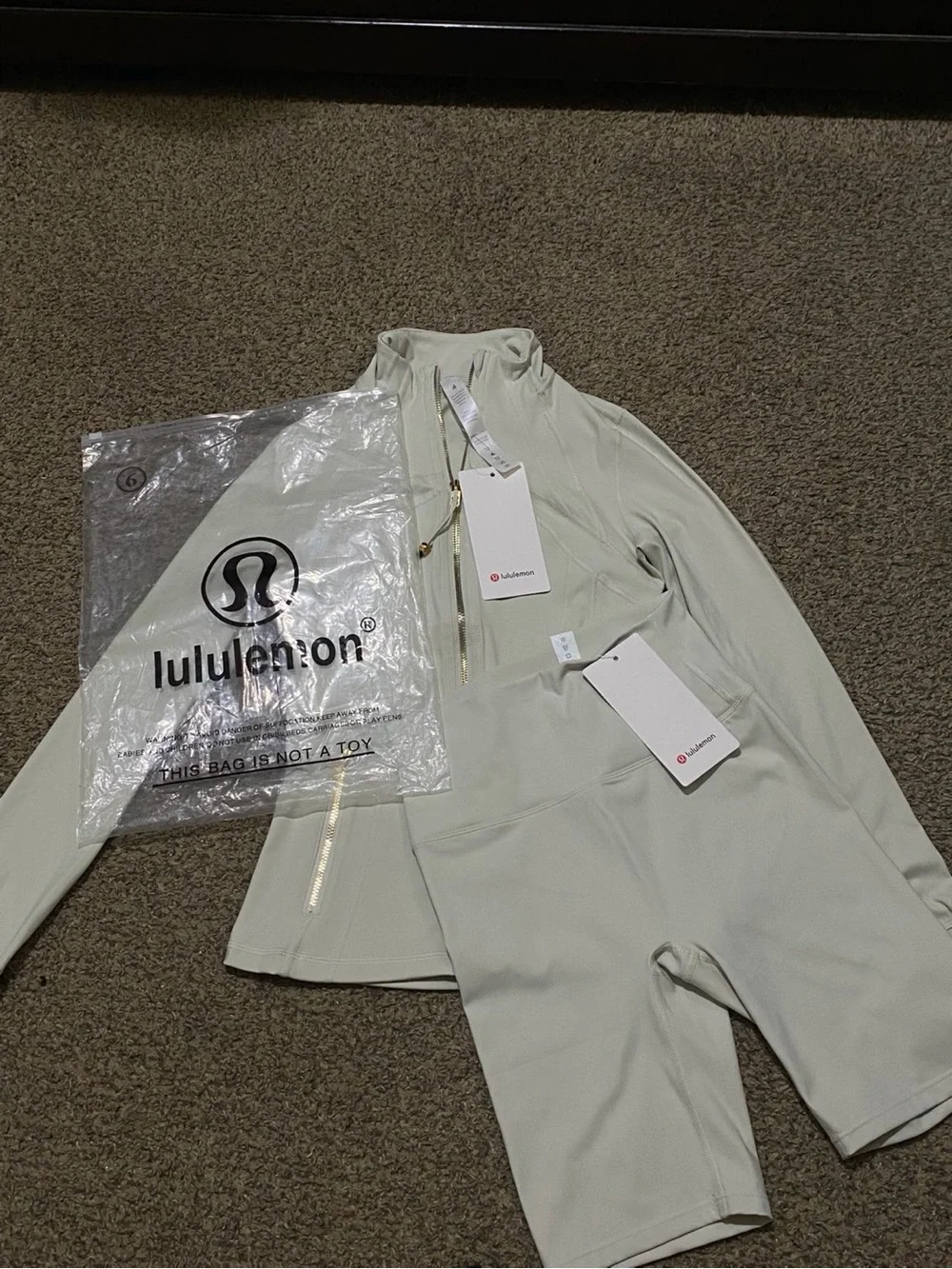 lululemon athletica Light Sage Half-Zip Top & Bike Shorts Set